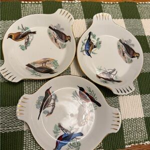 3 Porcelain Oven Proof dishes with Birds